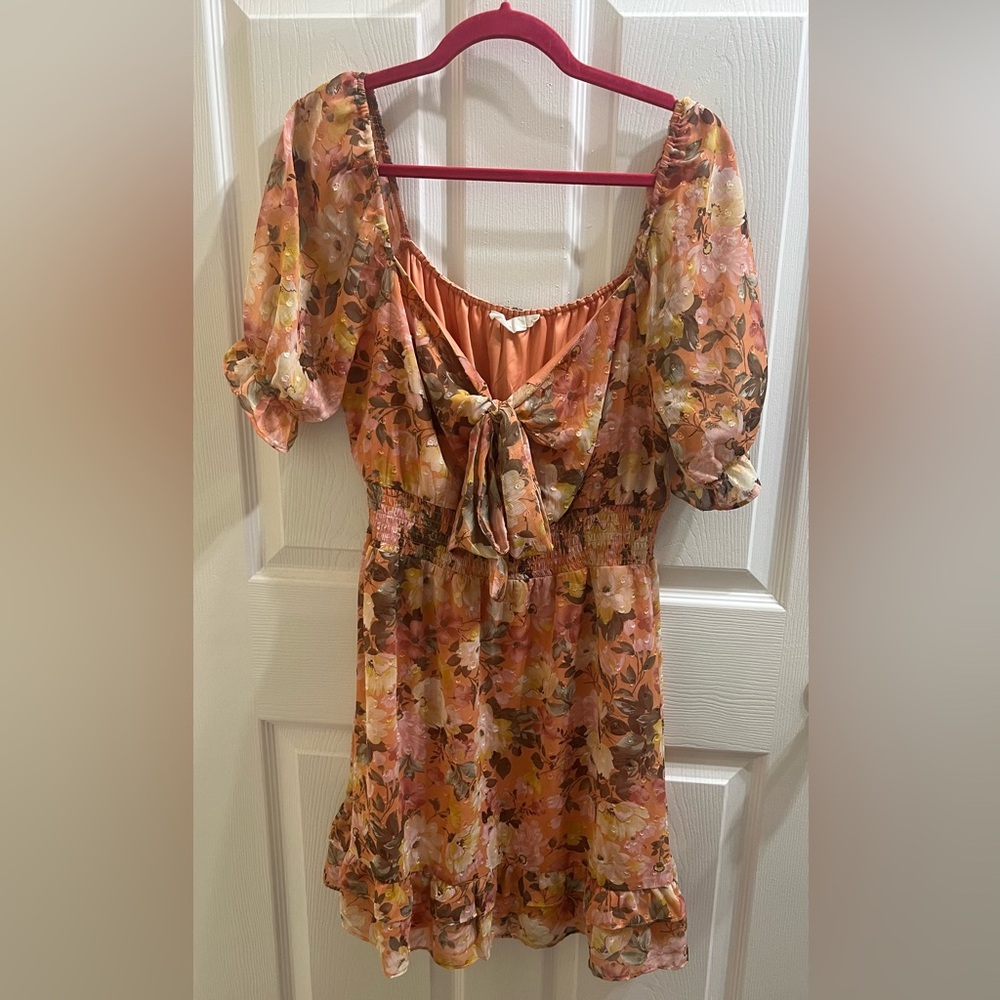 Floral Tie-Front Puff Sleeve Mini Dress